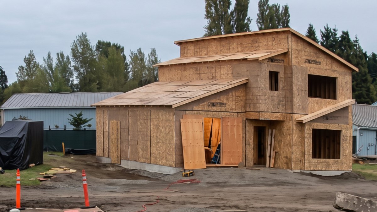 The Stratton under construction at 3920 San Juan Avenue, Port Townsend, WA: front bump-out framed