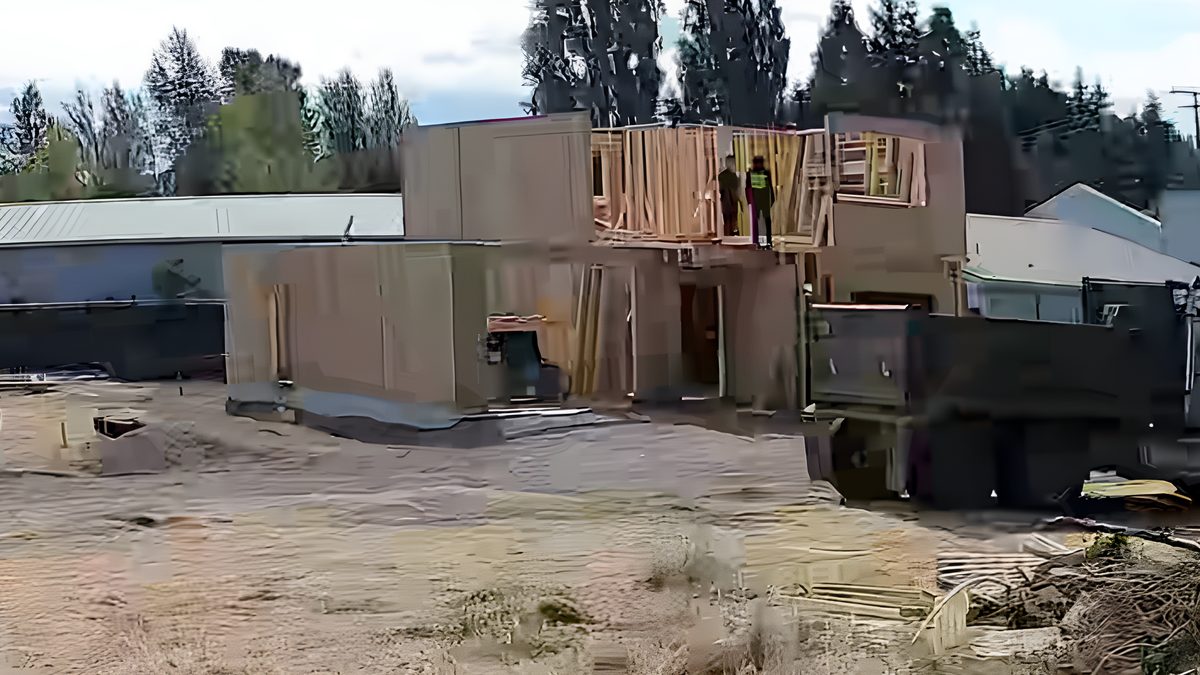 The Stratton under construction at 3920 San Juan Avenue, Port Townsend: crew on the second floor