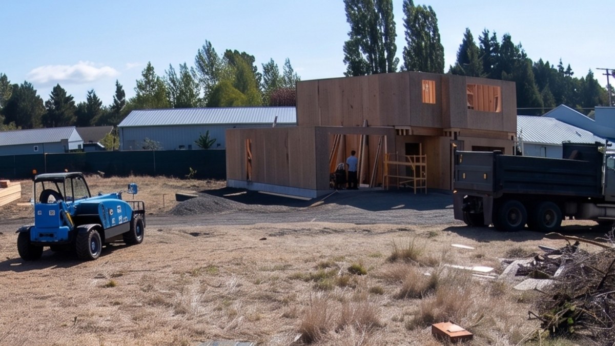 The Stratton under construction at 3920 San Juan Avenue, Port Townsend, WA: the shell closed in